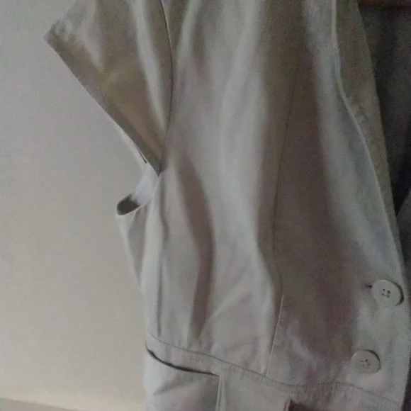 Calvin Klein Cap Sleeve Band Collar Button Front‎ Sash Belt Beige Dress Size 10 - Picture 9 of 11